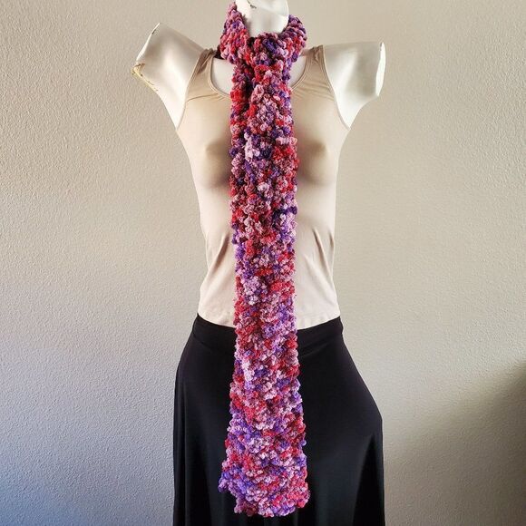 BOGO Scarf Sale - Hand Crafted soft purple pink and red popcorn scarf - Picture 2 of 7